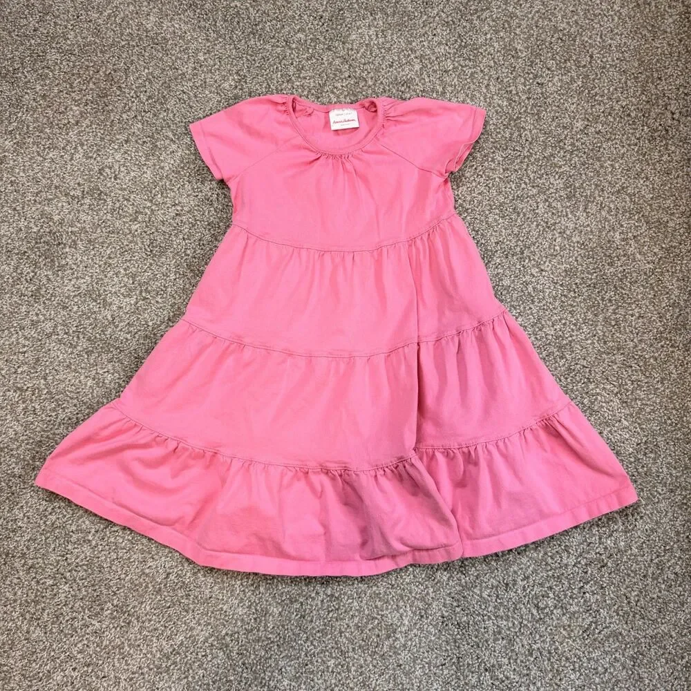 Hanna Andersson Little Girls Dress ize US 6-7 Pink Short Sleeve 100% Cotton